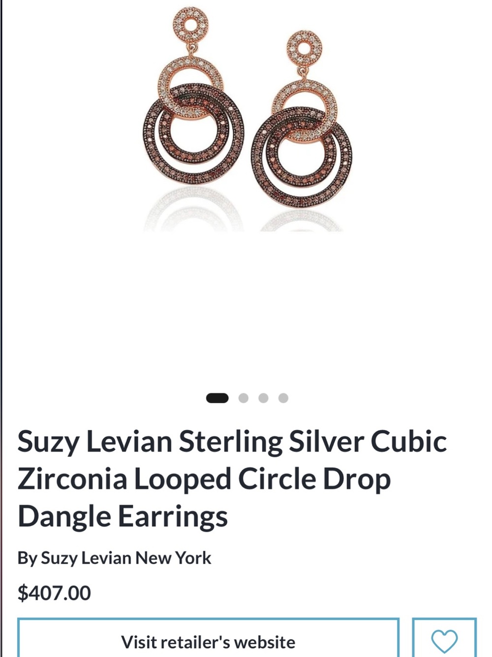 Suzy Levian 14K Rose Gold Silver Plated Circle Drop Earring - Picture 3 of 6